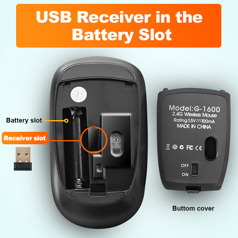 iMice Bežični miš Tihi računalni miš 1600 DPI Ergonomic Mause Bešumni zvuk USB PC miševi Mute bežični miševi za prijenosna računala