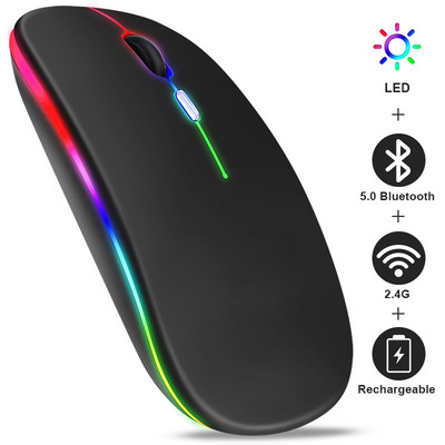 Ασύρματο ποντίκι Bluetooth Gamer Επαναφορτιζόμενο ασύρματο υπολογιστή Mause RGB LED Backlight Εργονομικό ποντίκι παιχνιδιού για ποντίκια φορητού υπολογιστή
