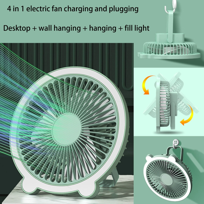 Ventilator za kampiranje, viseći ventilator s 3 brzine i LED svjetiljkom, punjivi stropni ventilator od 1200 mAh za dječake, djevojčice, vježbanje na otvorenom