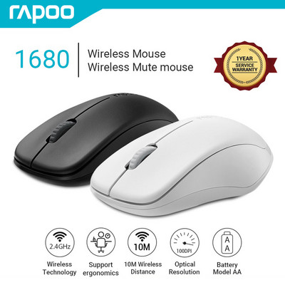 Безжична мишка RAPOO 1680 Ергономична мишка 1000 DPI Безшумна 3 бутона за MacBook Cuomputer PC Таблет Лаптоп Мишки Тиха 2.4G мишка