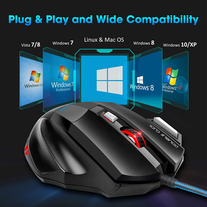 Datorpele Gamer Vadu spēļu pele RGB Silent Mouse 5500 DPI Ergonomiska Pele ar LED fona apgaismojumu 7 poga PC klēpjdatoram