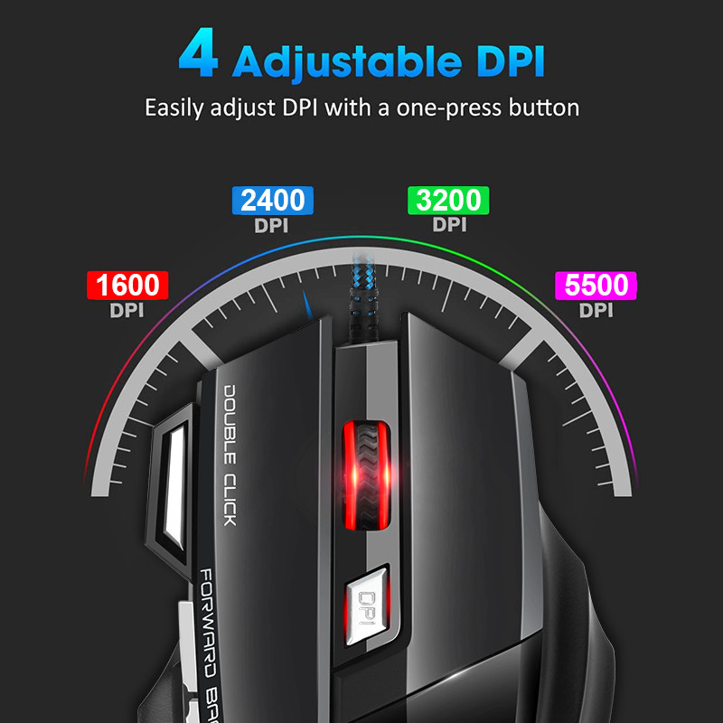 Datorpele Gamer Vadu spēļu pele RGB Silent Mouse 5500 DPI Ergonomiska Pele ar LED fona apgaismojumu 7 poga PC klēpjdatoram