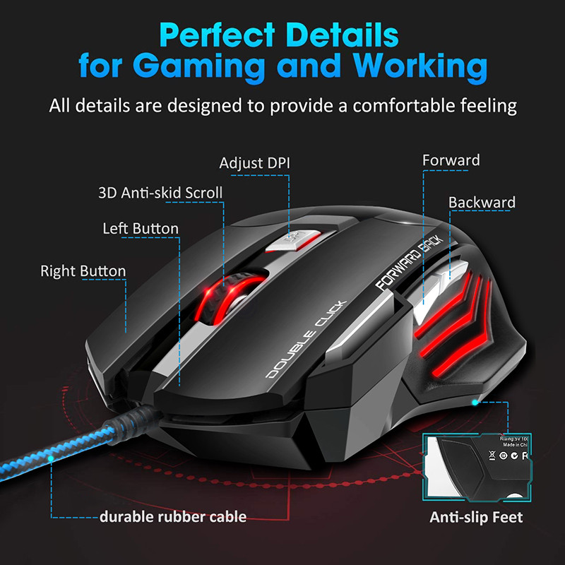 Datorpele Gamer Vadu spēļu pele RGB Silent Mouse 5500 DPI Ergonomiska Pele ar LED fona apgaismojumu 7 poga PC klēpjdatoram