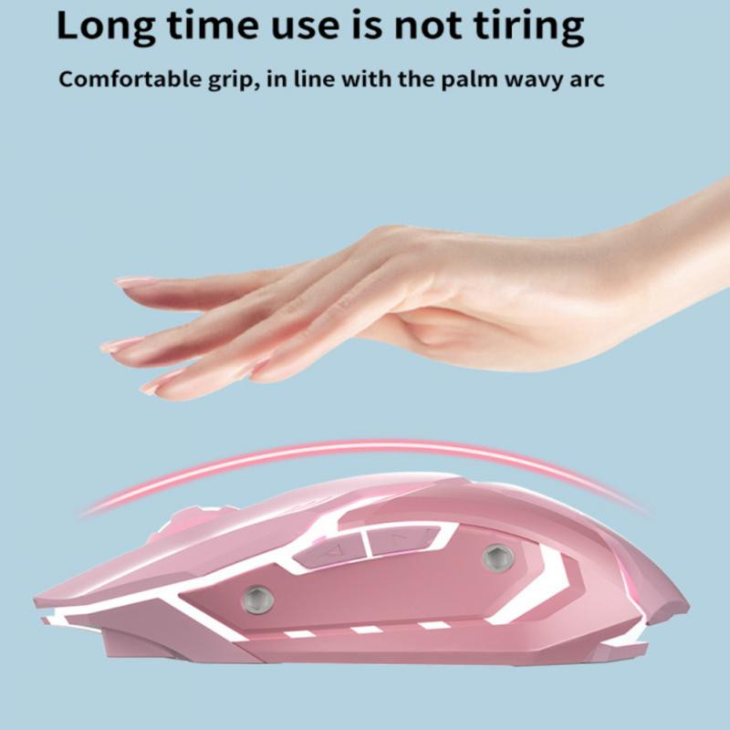 RYRA spēļu pele 2.4G vadu spēļu peles skaņas izslēgšana Ergonomiska pele datoram ar 4 pogu 3200DPI klēpjdatoru LED aizmugurgaismojuma peles datora klēpjdatoram