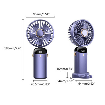 Y9RF Мини ръчен вентилатор Цифров дисплей Настолен въздушен охладител със силен вятър USB презареждане