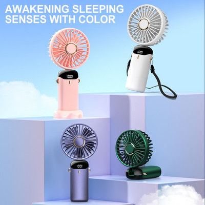 Y9RF Mini kézi ventilátor, digitális kijelzős asztali léghűtő erős szélű USB-töltéssel