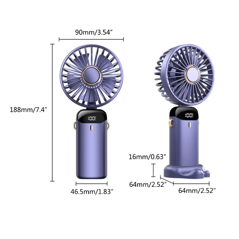 Y9RF Mini kézi ventilátor, digitális kijelzős asztali léghűtő erős szélű USB-töltéssel