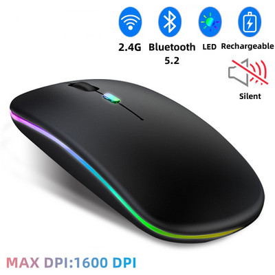 Bezvadu pele ar LED aizmugurgaismojumu USB uzlādējama ar Bluetooth saderīga RGB klusā spēļu pele Ipad klēpjdatoram Mause Gamer