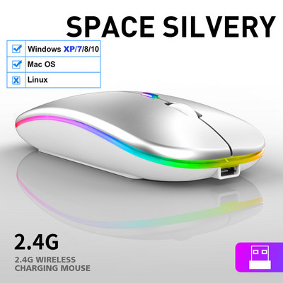 Vezeték nélküli egér LED-es háttérvilágítású USB-vel újratölthető Bluetooth-kompatibilis RGB csendes játékegér Ipad laptophoz, PC Mause Gamerhez
