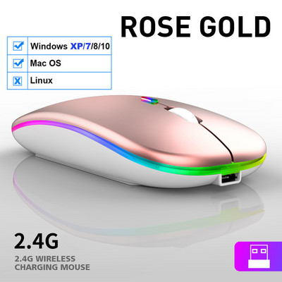 Vezeték nélküli egér LED-es háttérvilágítású USB-vel újratölthető Bluetooth-kompatibilis RGB csendes játékegér Ipad laptophoz, PC Mause Gamerhez