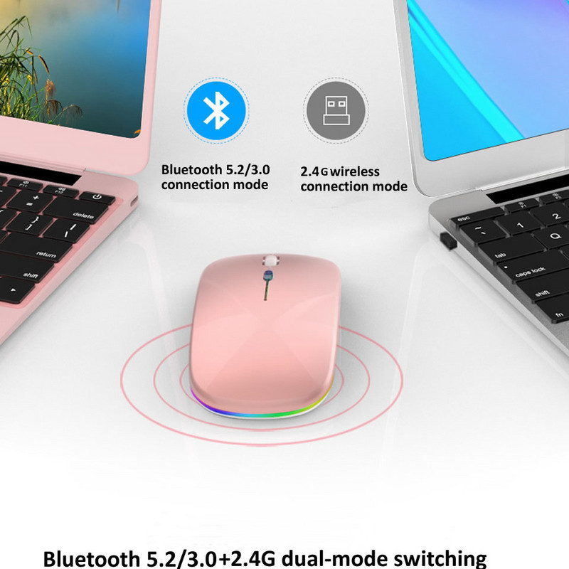 Vezeték nélküli egér LED-es háttérvilágítású USB-vel újratölthető Bluetooth-kompatibilis RGB csendes játékegér Ipad laptophoz, PC Mause Gamerhez
