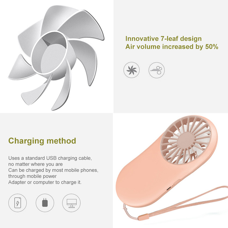 Μίνι ανεμιστήρας Επαναφορτιζόμενος Φορητός Ανεμιστήρας Αερόψυξης για Γραφείο οικιακού Γραφείου Εξωτερικά ταξίδια 3 ταχυτήτων με φορητές συσκευές USB με κορδόνι