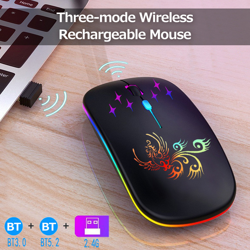 Bežični optički miš 2.4G+BT3.0+BT5.2 Ergonomski miš s 3 načina rada Ugrađena punjiva baterija od 500mAh za prijenosno računalo