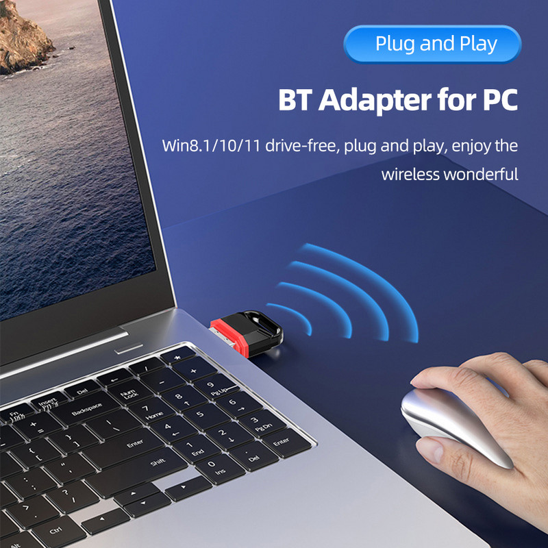 Bežični odašiljač USB adapter Plug and Play Bluetooth 5.1 prijemnik bez upravljačkog programa 20m za Win/8.1/10/11 za računalo/zvučnik/miš