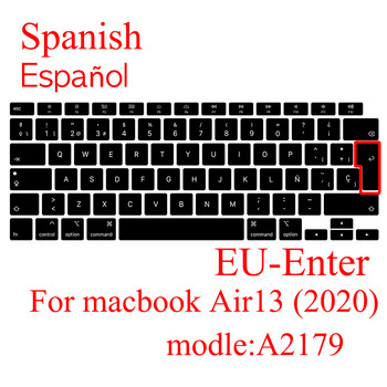 Για Macbook Air 13 2020 Κάλυμμα πληκτρολογίου Προστατευτική μεμβράνη φορητού υπολογιστή 13 ιντσών A2179 σιλικόνης Κάλυμμα πληκτρολογίου Ρωσική Γαλλική Ισπανική Κορέα
