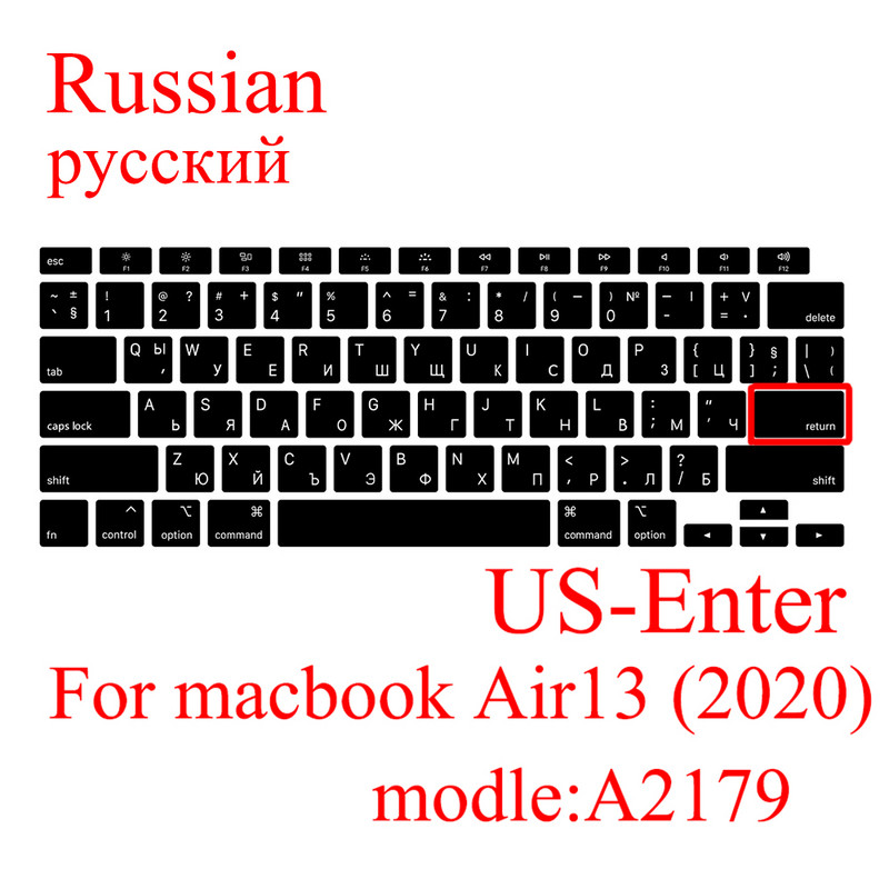 Skirta Macbook Air 13 2020 Klaviatūros dangtelis Nešiojamojo kompiuterio apsauginė plėvelė 13 colių A2179 silikoninė klaviatūros dangtelis rusų prancūzų ispanų korėja