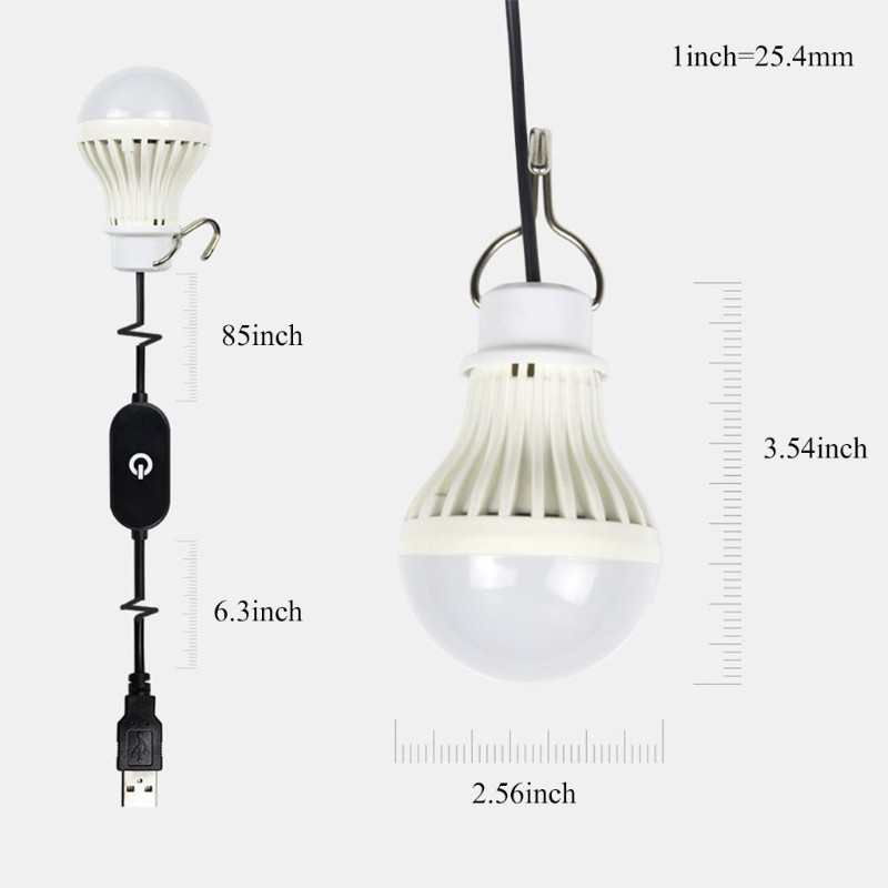 USB kaasaskantav LED-pirn 5W 5V puutetundliku hämardava lambipirni valguse hädavalgusti 2,5m kaabliga telkimiseks Garage Warehouse Ca