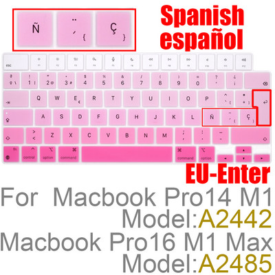 Έγχρωμο κάλυμμα δέρματος πληκτρολογίου Ισπανικής/Χιλής σιλικόνης για MacBook New Pro 14 2021 A2442 M1 Chip Pro16 M1 Max A2485 Κάλυμμα πληκτρολογίου