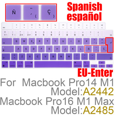 Έγχρωμο κάλυμμα δέρματος πληκτρολογίου Ισπανικής/Χιλής σιλικόνης για MacBook New Pro 14 2021 A2442 M1 Chip Pro16 M1 Max A2485 Κάλυμμα πληκτρολογίου