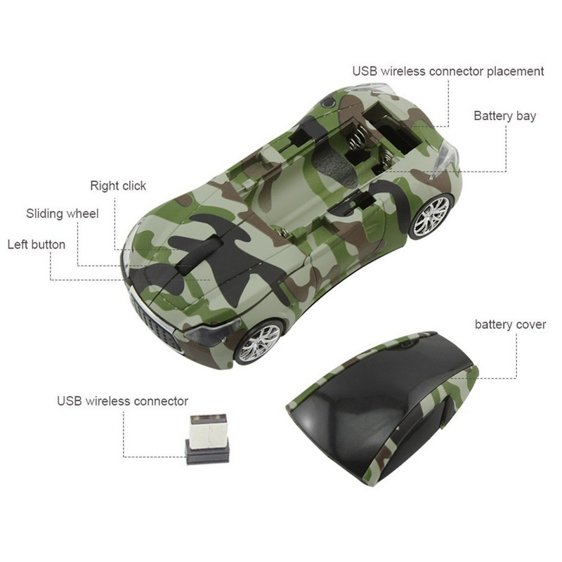 2,4G vezeték nélküli egér autós forma kreatív számítógépes egér Optikai 3D mini irodai egerek Ergonomikus USB mause LED lámpával laptophoz