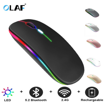 Olaf vezeték nélküli egér RGB Bluetooth egér USB optikai csendes Mause LED háttérvilágítású, ergonomikus számítógépes játék egerek PC laptophoz