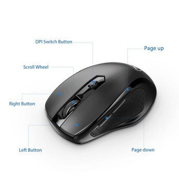 Безжична мишка HOTWEEMS, компютърна мишка D-09 USB безжични мишки за лаптоп, ергономични ръкохватки, светлинна скорост 5 нива 2400 DPI, 6 бутона