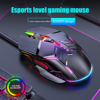 3200dpi Жична игрална мишка Ергономична USB компютърна мишка RGB Mause Геймърска мишка 6 бутона LED Безшумни е-спортни мишки за компютър лаптоп