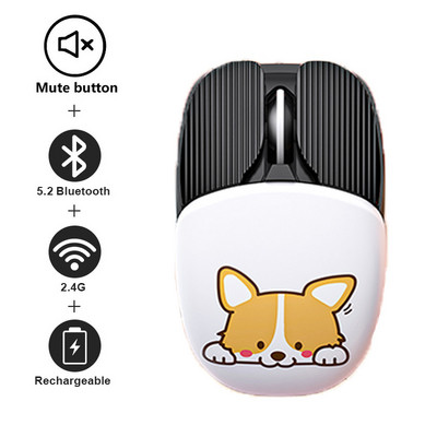 3.0+5.2 Bluetooth bežični miš punjivi mini optički USB miš dvostruki način rada 3D crtani tihi miševi za prijenosno računalo računalo dijete