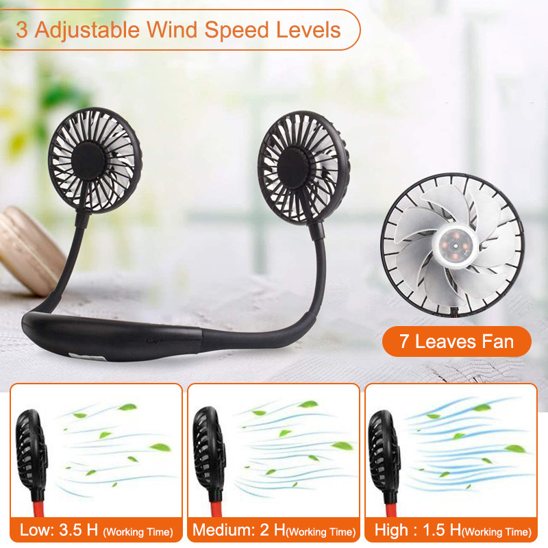 Naujas nešiojamas ventiliatorius, laisvų rankų įranga ant kaklo, pakabinama USB laisvų rankų įranga, įkraunamas dvigubas ventiliatorius, mini oro kondicionieriaus aušintuvas, ventiliatorius kambariui