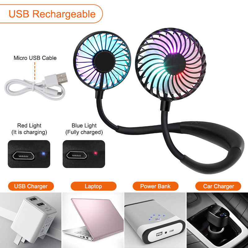 Naujas nešiojamas ventiliatorius, laisvų rankų įranga ant kaklo, pakabinama USB laisvų rankų įranga, įkraunamas dvigubas ventiliatorius, mini oro kondicionieriaus aušintuvas, ventiliatorius kambariui