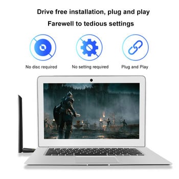 650Mbps USB WiFi мрежова карта 2 в 1 USB WiFi адаптер Приемник Plug and Play Безплатно устройство Двулентова антена Dongle за PC Windows