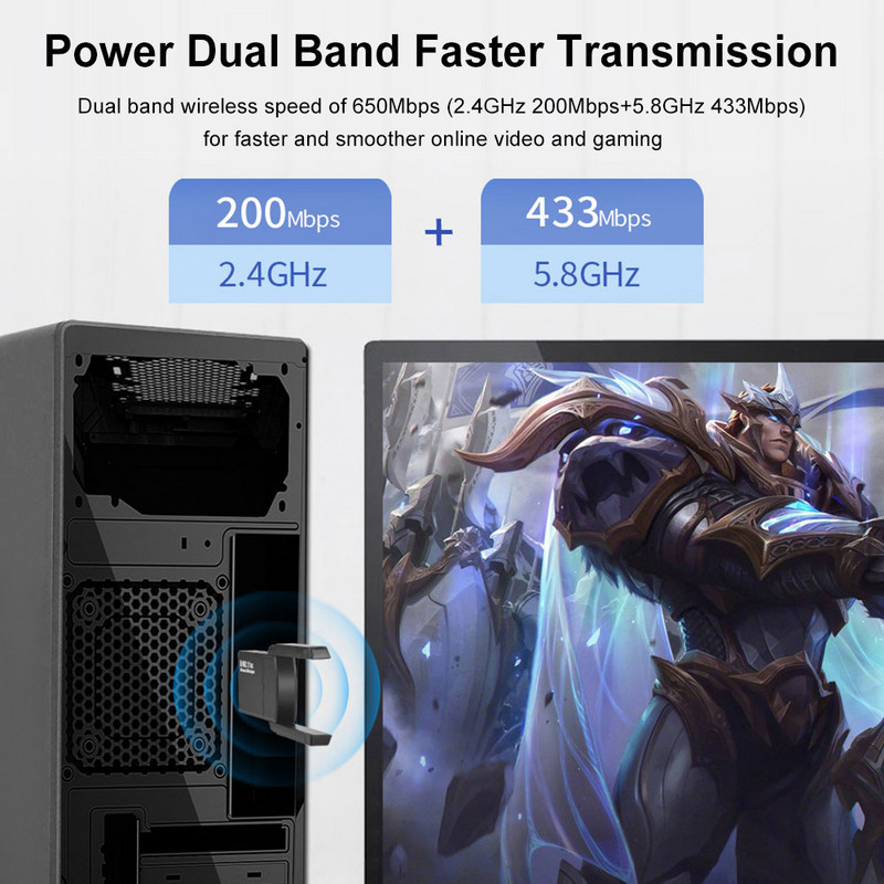 650Mbps USB WiFi mrežna kartica 2 u 1 USB WiFi adapter Prijemnik Plug and Play Free Drive Dual Band Dongle antena za PC Windows