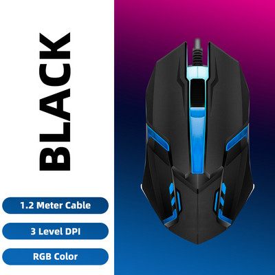 ANKNDO Φωτεινό ενσύρματο ποντίκι USB Ενσύρματο ποντίκι Επιτραπέζιο φορητό υπολογιστή Σίγαση Ποντίκι παιχνιδιών υπολογιστή 1600 DPI E-sports Ποντίκι υπολογιστή Αξεσουάρ