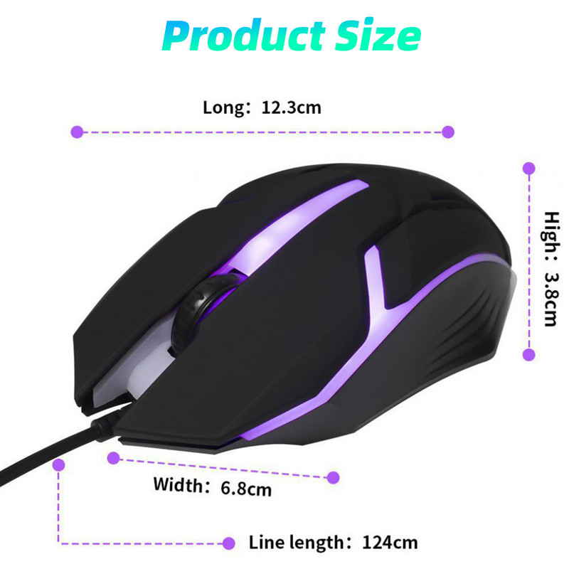 ANKNDO Svjetleći žičani miš USB žičani miševi Stolno prijenosno računalo Mute Computer Game Mouse 1600 DPI E-sportski miš Dodatna oprema za računala