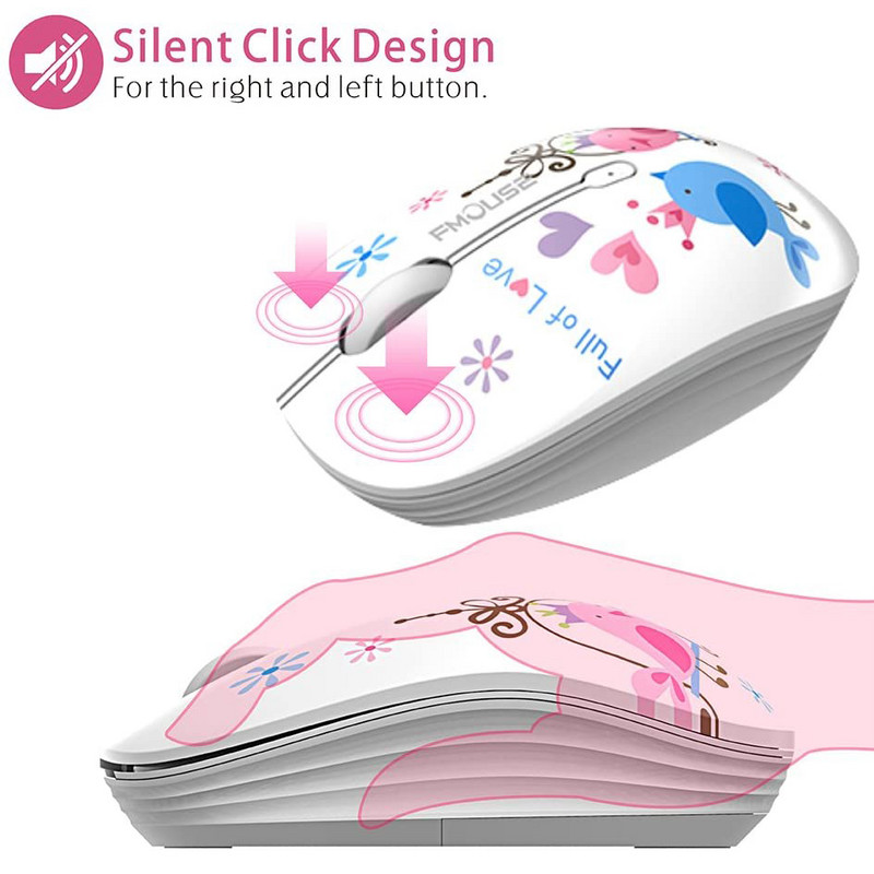 Mouse fără fir optic 2.4G drăguț și drăguț Mouse fără fir de călătorie 1600 DPI compatibil pentru laptop, notebook, computer