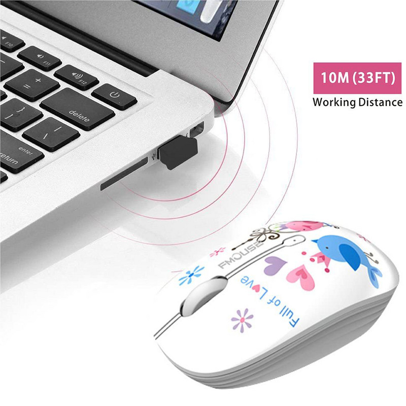 Mouse fără fir optic 2.4G drăguț și drăguț Mouse fără fir de călătorie 1600 DPI compatibil pentru laptop, notebook, computer