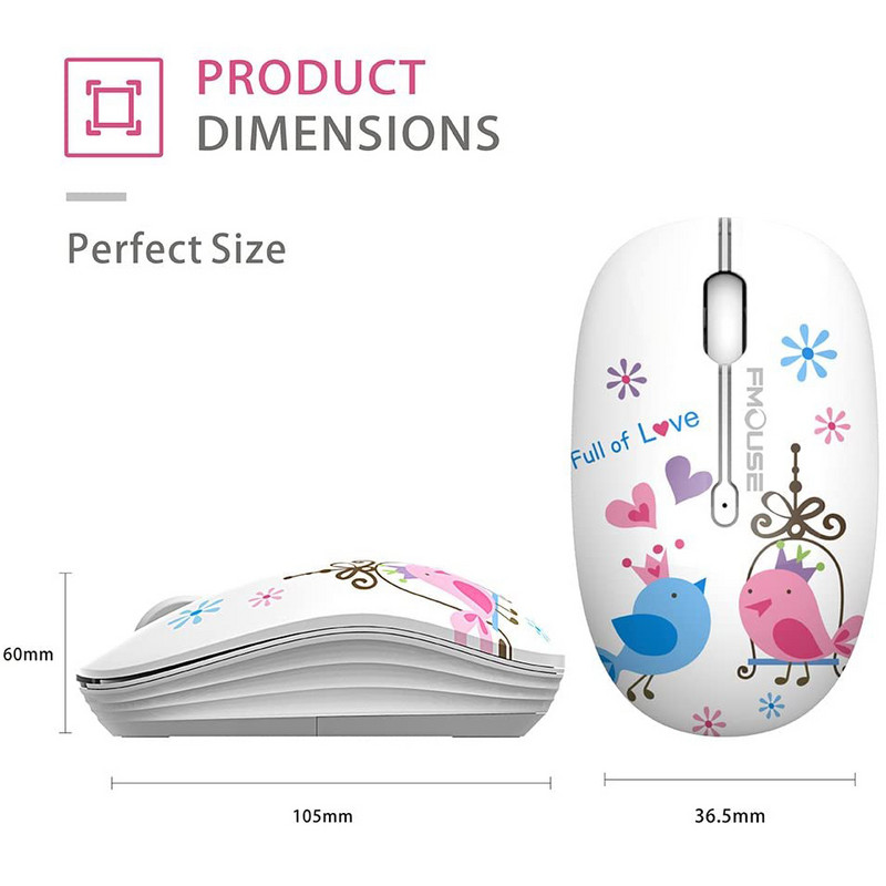 Mouse fără fir optic 2.4G drăguț și drăguț Mouse fără fir de călătorie 1600 DPI compatibil pentru laptop, notebook, computer