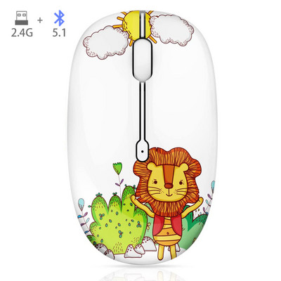 M101 Cartoon Optical Bluetooth Mouse Cute Silent Mice Dual Mode Bluetooth 5.0 & 2.4G Wireless 1600 DPI for Laptop Notebook PC