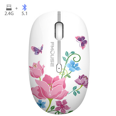 M101 crtani optički Bluetooth miš Slatki tihi miševi Dual Mode Bluetooth 5.0 & 2.4G bežični 1600 DPI za prijenosno računalo