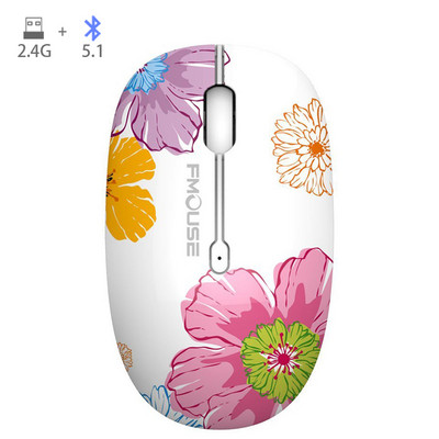 M101 crtani optički Bluetooth miš Slatki tihi miševi Dual Mode Bluetooth 5.0 & 2.4G bežični 1600 DPI za prijenosno računalo