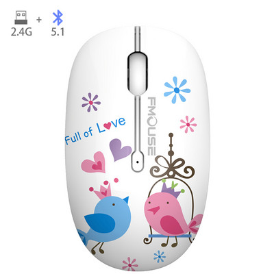 M101 crtani optički Bluetooth miš Slatki tihi miševi Dual Mode Bluetooth 5.0 & 2.4G bežični 1600 DPI za prijenosno računalo