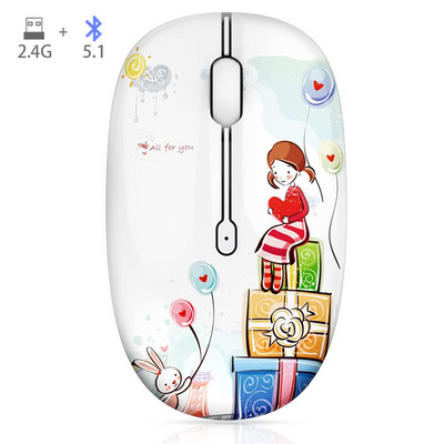 M101 crtani optički Bluetooth miš Slatki tihi miševi Dual Mode Bluetooth 5.0 & 2.4G bežični 1600 DPI za prijenosno računalo
