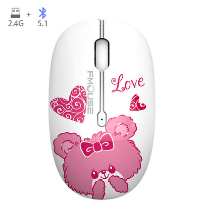 M101 crtani optički Bluetooth miš Slatki tihi miševi Dual Mode Bluetooth 5.0 & 2.4G bežični 1600 DPI za prijenosno računalo