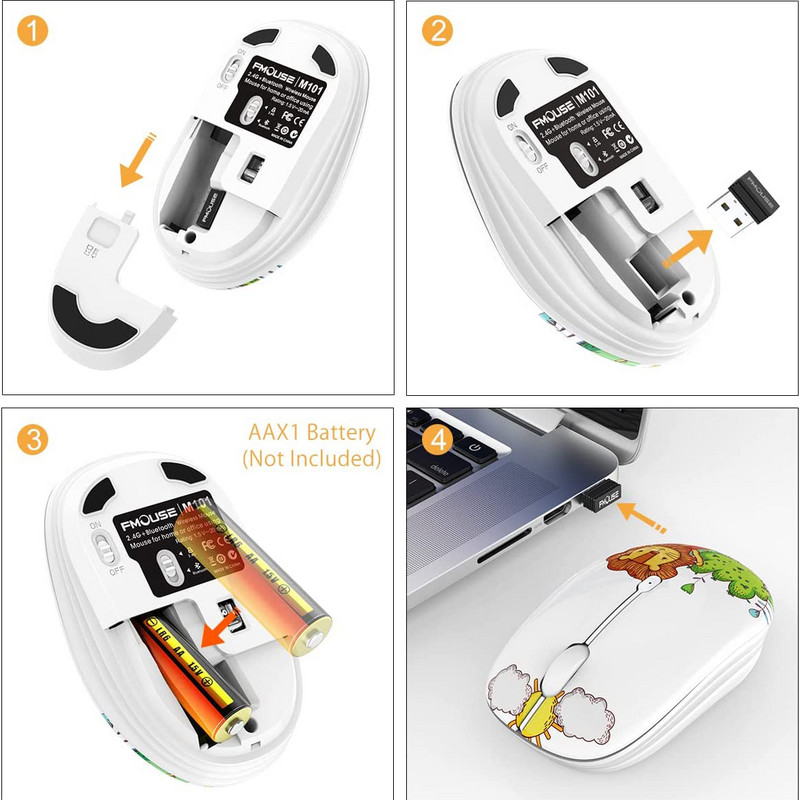 M101 crtani optički Bluetooth miš Slatki tihi miševi Dual Mode Bluetooth 5.0 & 2.4G bežični 1600 DPI za prijenosno računalo