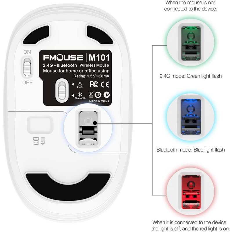 M101 crtani optički Bluetooth miš Slatki tihi miševi Dual Mode Bluetooth 5.0 & 2.4G bežični 1600 DPI za prijenosno računalo