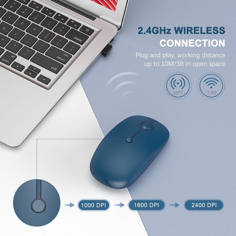 Juhtmeta hiir Bluetooth 4.0 Mause 2,4 GHz kaherežiimilised hiired sülearvutile MacBook PC arvutikontorile