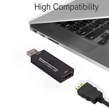 GRWIBEOU USB2.0 към HDMI-съвместима HD видео карта за заснемане 1080P30hz поддържа видео запис на платформата за игри на живо