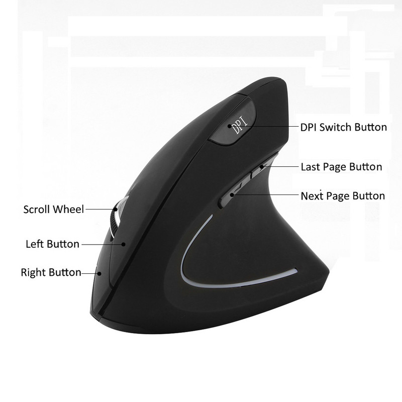 CHYI Mouse Bluetooth Gamer 1600DPI Soareci verticali ergonomici LED Iluminat din spate Optic Wireless Gaming Mause Incheietura mainii Sanatoasa pentru PC Laptop