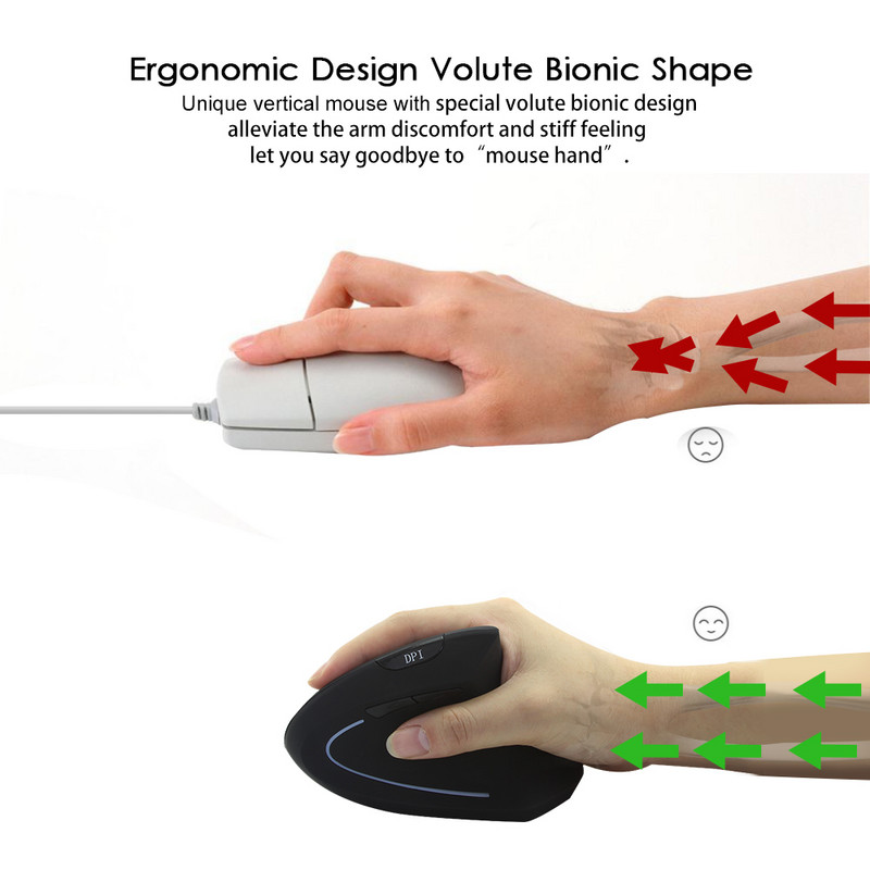 CHYI Mouse Bluetooth Gamer 1600DPI Soareci verticali ergonomici LED Iluminat din spate Optic Wireless Gaming Mause Incheietura mainii Sanatoasa pentru PC Laptop