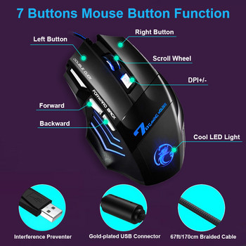 iMICE Ергономична жична игрална мишка със 7 бутона LED 5500 DPI USB компютърна мишка Gamer Mice X7 с подсветка за компютърен лаптоп